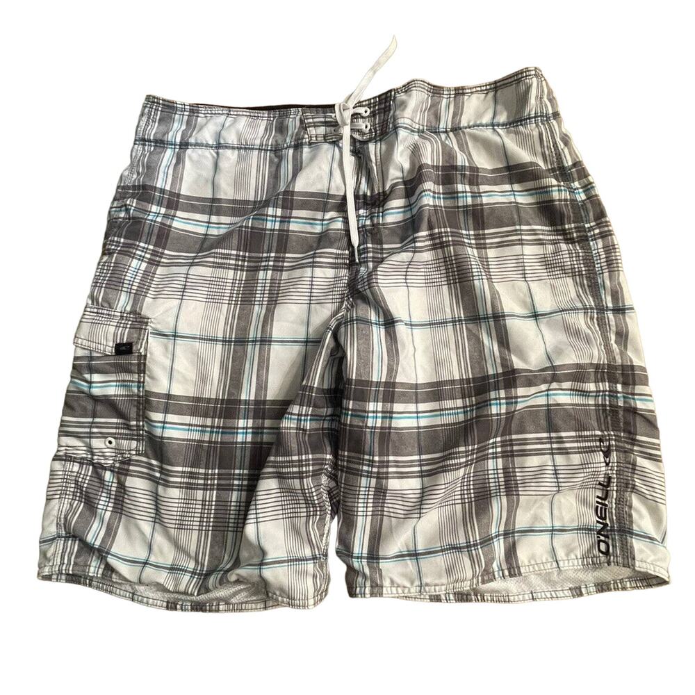 O'Neill Board Shorts drawstring Plaid Mesh lined Swimwear Beach Pool Size 40 EUC